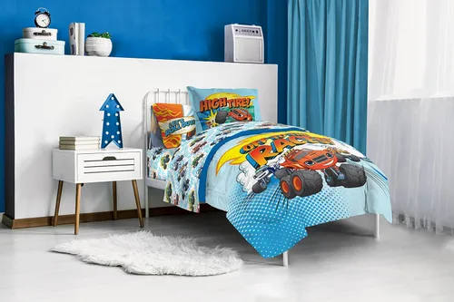 Miniatura 7 de Jay Franco Blaze and the Monster Machines Off to The Races - Juego de ropa de cama de 5 piezas tamaño individual, incluye edredón y juego de Azul