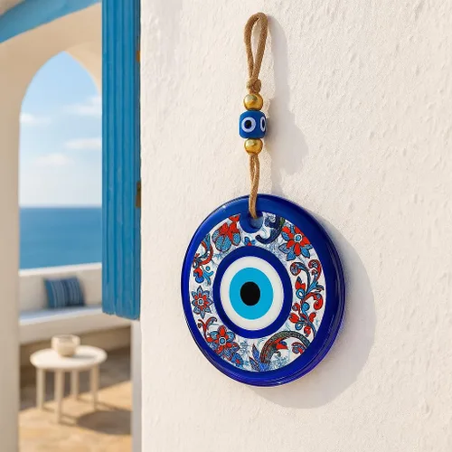 Miniatura 2 de Adorno colgante de pared de cuentas de mal de ojo de 5 pulgadas, dije de protección del hogar, cuentas turcas de Nazar, adorno hecho a mano (TM1004)