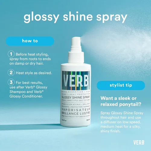 Miniatura 5 de VERB Glossy Shine Spray - Moisturizing Heat Protection Hair Spray - Adds High Shine and Primes for Styling - Vegan, No Parabens or Harmful Sulfates