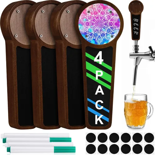 Miniatura 9 de Marsui Paquete de 8 pizarras de madera para cerveza, mango de barril para Kegerator con logotipo intercambiable y 8 bolígrafos, bar, restaurante