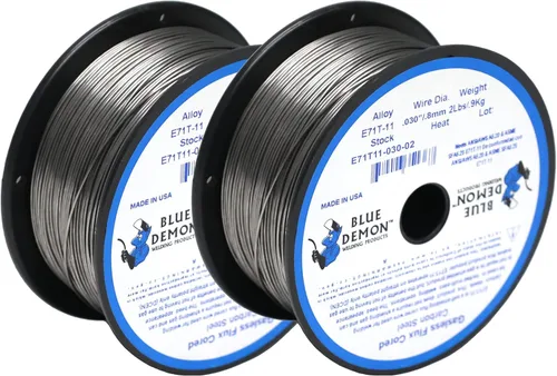 Blue Demon E71T11 x 0.030 pulgadas x 2 libras x 2 paquetes de alambre de soldadura de núcleo fundente sin gas MIG/GMAW de acero al carbono, para