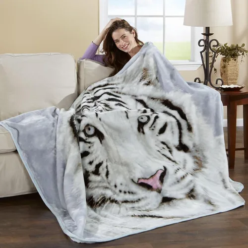 Miniatura 2 de Shavel Home Products Manta de lujo de pelo alto de gran tamaño, felpa y cálida, 60 x 80 pulgadas, tigre blanco