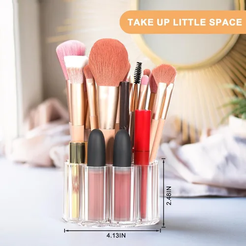 Miniatura 5 de Organizador de brochas de maquillaje dividido, 12 ranuras profundas, soporte para brochas cosméticas de acrílico transparente y almacenamiento