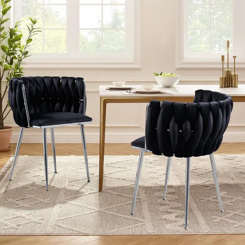 Miniatura 20 de Juego de 2 sillas de comedor de terciopelo, sillas tapizadas tejidas para sala de estar, sillas modernas de cocina y comedor, sillas decorativas