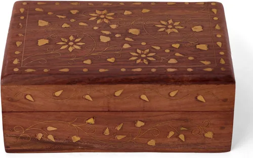 Miniatura 2 de GURU JEE Caja organizadora de madera con incrustaciones de latón floral con incrustaciones de latón