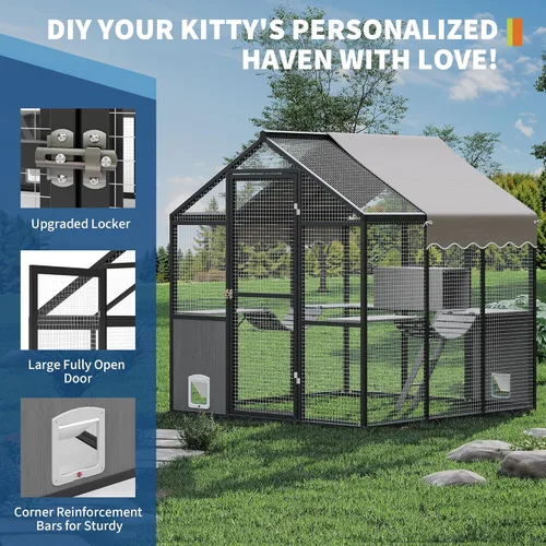 Miniatura 5 de Catio - Recinto de aluminio extra grande para gatos al aire libre, para múltiples gatos, corren gatos grandes, recinto para gatos en condominio
