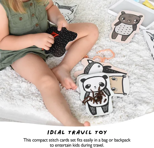 Miniatura 4 de Wee Gallery Tarjetas de cordones de animales para bebés, tabla de coser y juego de viaje para niños pequeños y preescolares, juguete de habilidades
