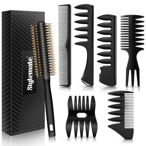 Juego de peines y cepillos para cabello de hombre STYLEMATE - Cepillo de volumen con rodillo, peines para peinados tipo Pompadour, Slicked-back,
