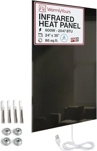 Panel de calentador de pared infrarrojo de vidrio negro 600 W, panel de calor radiante eléctrico de 24 x 35 pulgadas, calentador de espacio de