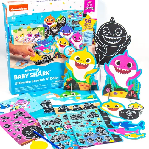 Horizon Group USA Baby Shark Ultimate Scratch 'N Color - Juego de 56 actividades artísticas para rascar, incluyendo calcomanías, formas 3D y más,