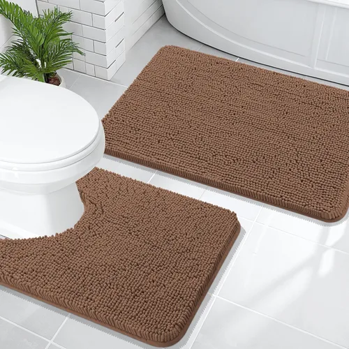 Miniatura 100 de OLANLY Juego de alfombras de baño de 2 piezas, alfombras de baño de chenilla suave y absorbente y alfombra de contorno en forma de U para inodoro