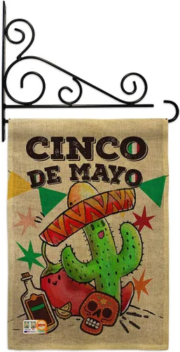 Miniatura 6 de Bandera de arpillera para jardín del Cinco de Mayo, fiesta de verano, cactus y piñata, sombrero para fiesta mexicana, pequeño regalo decorativo