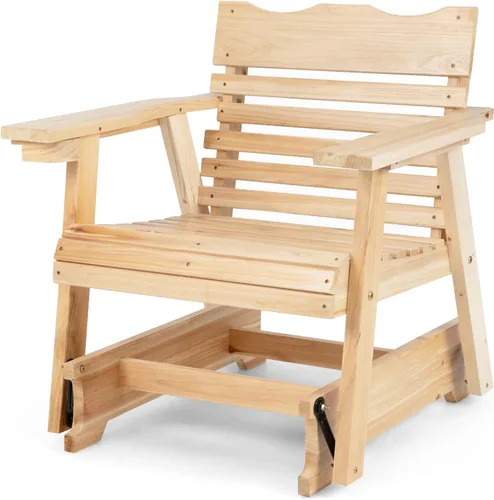Giantex Mecedora para exteriores – Mecedora de madera para porche con respaldo alto, reposabrazos ampliados, asiento curvo, portavasos giratorio,