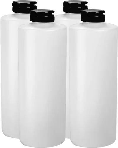 Pinnacle Mercantile Botellas de plástico para condimentos con rociador y dispensador con tapa de bisagra negra grande de 32 onzas, vacías, paquete