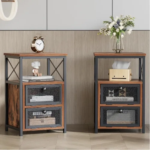 VECELO Juego de 2 mesitas de noche, mesa auxiliar con cajón abatible, moderna mesita de noche para dormitorio, sala de estar, oficina, fácil