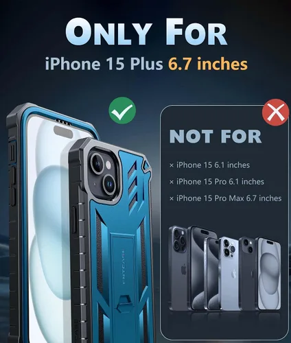 Miniatura 2 de FNTCASE Funda para iPhone 15 Plus: para iPhone 14 Plus, funda resistente de grado militar para teléfono celular con soporte, protección de TPU a
