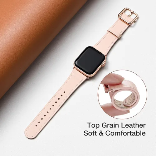 Miniatura 4 de MNBVCXZ Correas de cuero compatibles con Apple Watch para mujeres, correa de repuesto genuina para iWatch Series 11 10 9 8 7 6 5 4 3 2 1 SE 3 SE 2