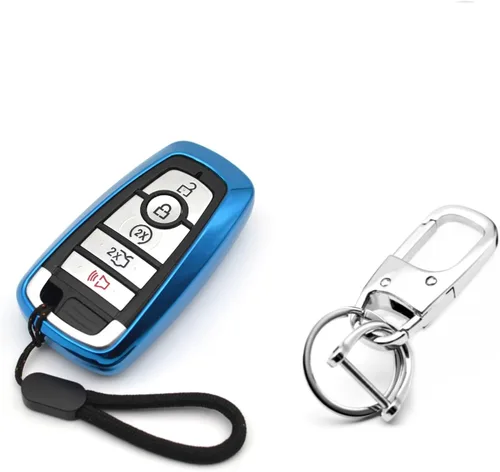 MECHCOS Llavero de metal compatible con Ford Edge Escape Expedition Explorer Fusion Mustang Ranger F-150 F-250 Smart 3 4 5 botones azul TPU llavero