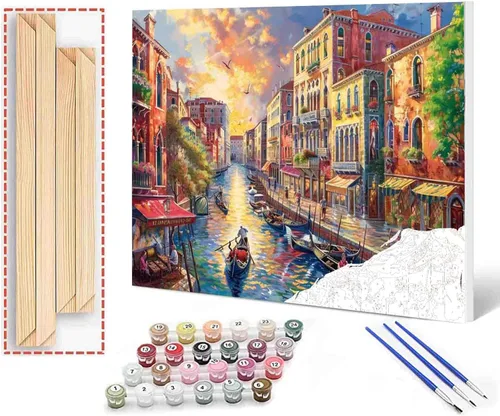 Miniatura 12 de Kit de pintura al óleo para ventana de playa, paisaje, por números, 16 x 20 pulgadas, lienzo, flores, paisaje, bricolaje, pintura al óleo para Pbn