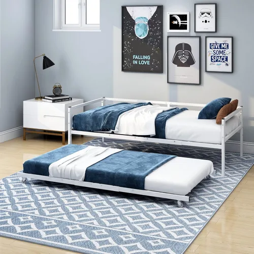 Miniatura 5 de HOMERECOMMEND Sofá cama individual con nido, sofá cama de metal tamaño individual con nido extraíble, sofá cama con soporte de listones de acero