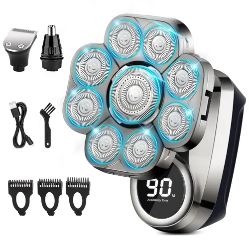 Afeitadoras de cabeza 9D para hombres calvos, afeitadora eléctrica para hombres, kit de aseo 6 en 1 para hombre con recortador de vello de nariz,