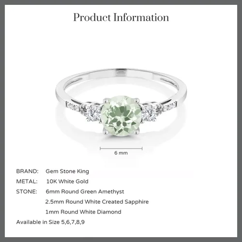 Miniatura 49 de Gem Stone King Anillo de compromiso de 3 piedras preciosas redondas de oro blanco de 10 quilates con piedra natal de 0.236 in con piedra natal