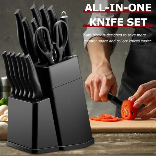 Miniatura 6 de LIANYU Juego de cuchillos de cocina con bloque y afilador, juego de 15 piezas de bloque de cuchillos, juego de cuchillos de chef de acero inoxidable