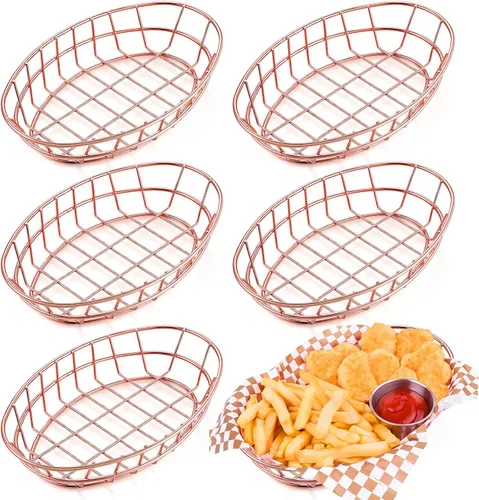 Miniatura 8 de Tioncy 6 cestas de alambre de metal ovaladas cromadas de 9.5 x 6.2 x 2.2 pulgadas para servir pan, contenedor decorativo para sándwiches, cesta