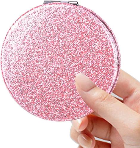 Acedada Espejo compacto, espejo de bolsillo, espejo pequeño para bolso, espejo portátil de maquillaje de viaje, espejo plegable de mano de doble Rosa