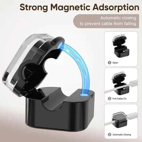 Miniatura 7 de Paquete de 9 soportes magnéticos para cables, clips magnéticos para cables de escritorio con adhesivo fuerte, organizador de cables para gestión