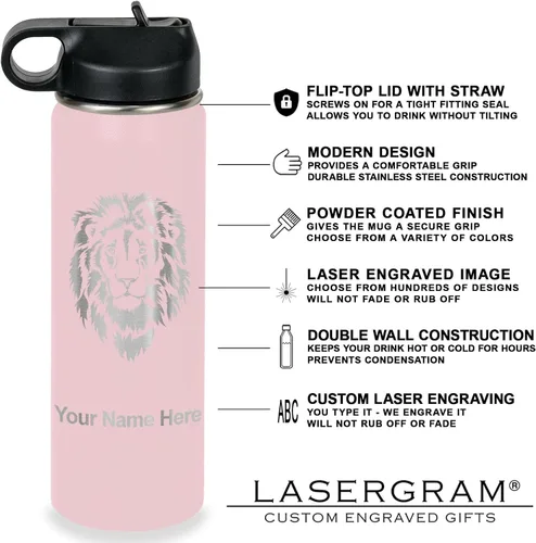 Miniatura 3 de LaserGram Botella de agua personalizada, mantén la calma y baila, acero inoxidable de doble pared aislada al vacío con popote superior, regalo Rosa