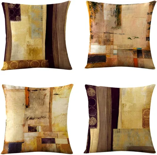 WOMHOPE Juego de 4 fundas de almohada decorativas modernas con diseño geométrico vintage, fundas de cojín de 18 x 18 pulgadas para sala de estar,