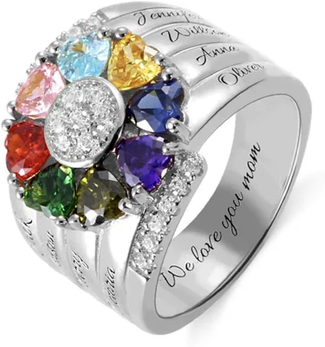 AILIN Anillos personalizados con piedra natal para mujer, plata de ley 925, anillo personalizado con nombre, abuela, día de la madre, regalo de