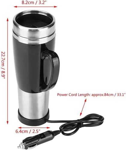 Miniatura 3 de Taza de calefacción de viaje de acero inoxidable de 15.2 fl oz, calentador de taza de café para coche hervido, calentador de taza de café