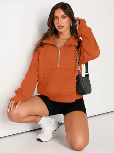 Miniatura 4 de AUTOMET Womens Sweatshirts Half Zip Cropped Pullover Fleece Quarter Zipper Hoodies Fall outfits Clothes Thumb Hole