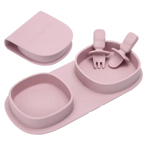 Miniatura 7 de Platos llanos plegables de silicona, platos para bebé, esenciales de viaje con tenedores y cucharas, aptos para microondas y lavavajillas, aguamarina