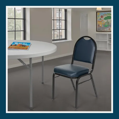 Miniatura 10 de OEF Furnishings OEF9204-BT/2 Silla apilable de grado comercial para banquetes (vinilo azul, marco recubierto de polvo negro, paquete de 2)