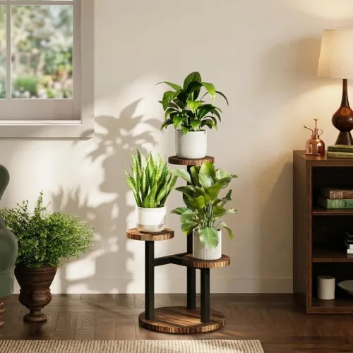 Miniatura 6 de Bamworld Soporte para Plantas de Esquina Interior de Metal y Madera Estante para Plantas Exterior Soportes Altos para Plantas Mesas para Plantas