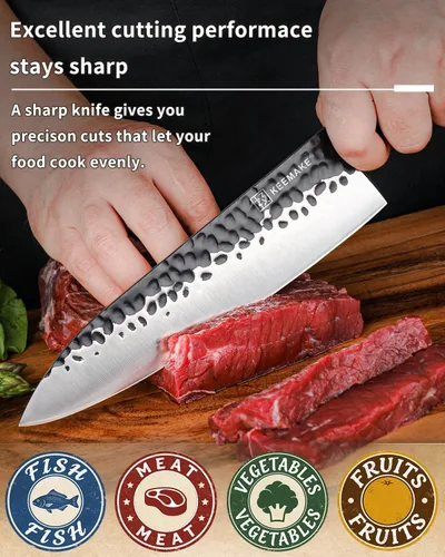 Miniatura 3 de Cuchillo de chef japonés KEEMAKE Gyuto - Cuchillo de cocina profesional de 8 pulgadas con hoja de acero de alto carbono 440C, cuchillos de corte