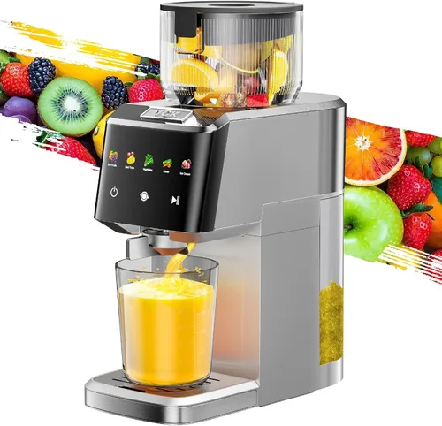 Exprimidor de prensa en frío con canal de alimentación grande de 5.12 pulgadas, tecnología de masticación lenta para retención de nutrientes, motor