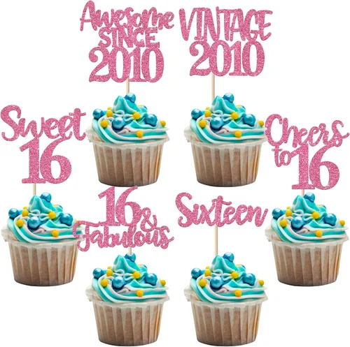 Miniatura 85 de Rsstarxi Paquete de 24 adornos para cupcakes vintage 2019 con purpurina negra para 5º cumpleaños, saludos a 5, cinco, 5, 5 fabulosos para cupcakes