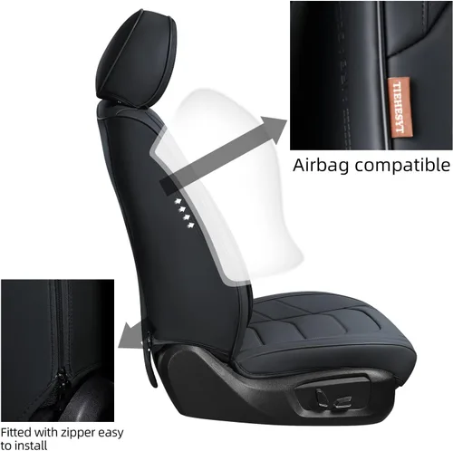 Miniatura 4 de TIEHESYT - Fundas de asiento de auto color negro, fundas de cuero transpirable para asientos delanteros y reposacabezas, ajuste interior universal