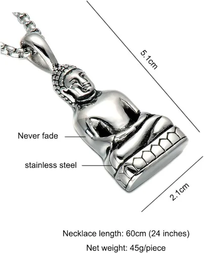 Miniatura 6 de SINLEO Collar con colgante de Buda tibetano de acero inoxidable para hombre, amuleto de Amitabha
