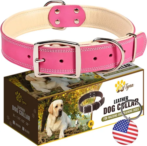 Miniatura 19 de ADITYNA Collar de perro de cuero rosa resistente para perros grandes, forrado con cuero suave, collar de perro para caminar, entrenar y senderismo