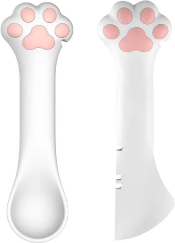 Miniatura 10 de Joyinjojo Paquete de 2 cucharas y espátulas para comida de perro y gato, lindas cucharas mezcladoras y abridores de lata para mascotas para comida