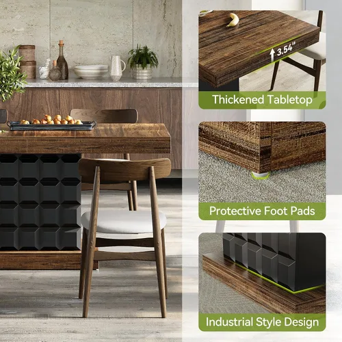 Miniatura 7 de LITTLE TREE Mesa de comedor moderna de 63 pulgadas, mesa rectangular para 4-6, mesa de cocina de granja, base de pedestal de madera resistente