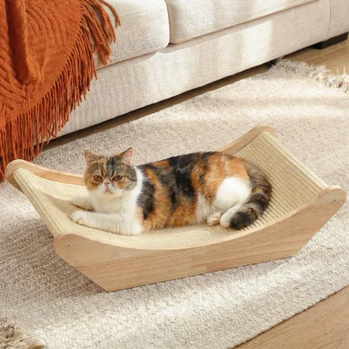Miniatura 7 de Zakkart Hamaca rascador de sisal para gatos, rascador 2 en 1 para gatos y cama de descanso, tapete de sisal 100% natural, marco de madera maciza