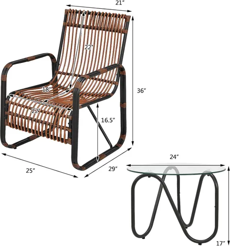 Miniatura 2 de COSTWAY Juego de muebles de ratán de patio 3PCS sofá conversacional mesa de centro jardín