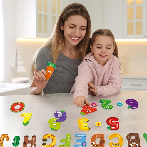 Miniatura 7 de Letras y números magnéticos en mayúsculas, herramienta de aprendizaje educativa para niños, reconocimiento de palabras, 39 piezas de imanes que