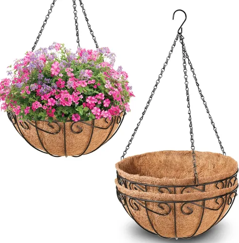 Legigo Paquete de 3 cestas colgantes de metal de 10 pulgadas para plantas al aire libre, macetas colgantes redondas de alambre con forro de fibra de